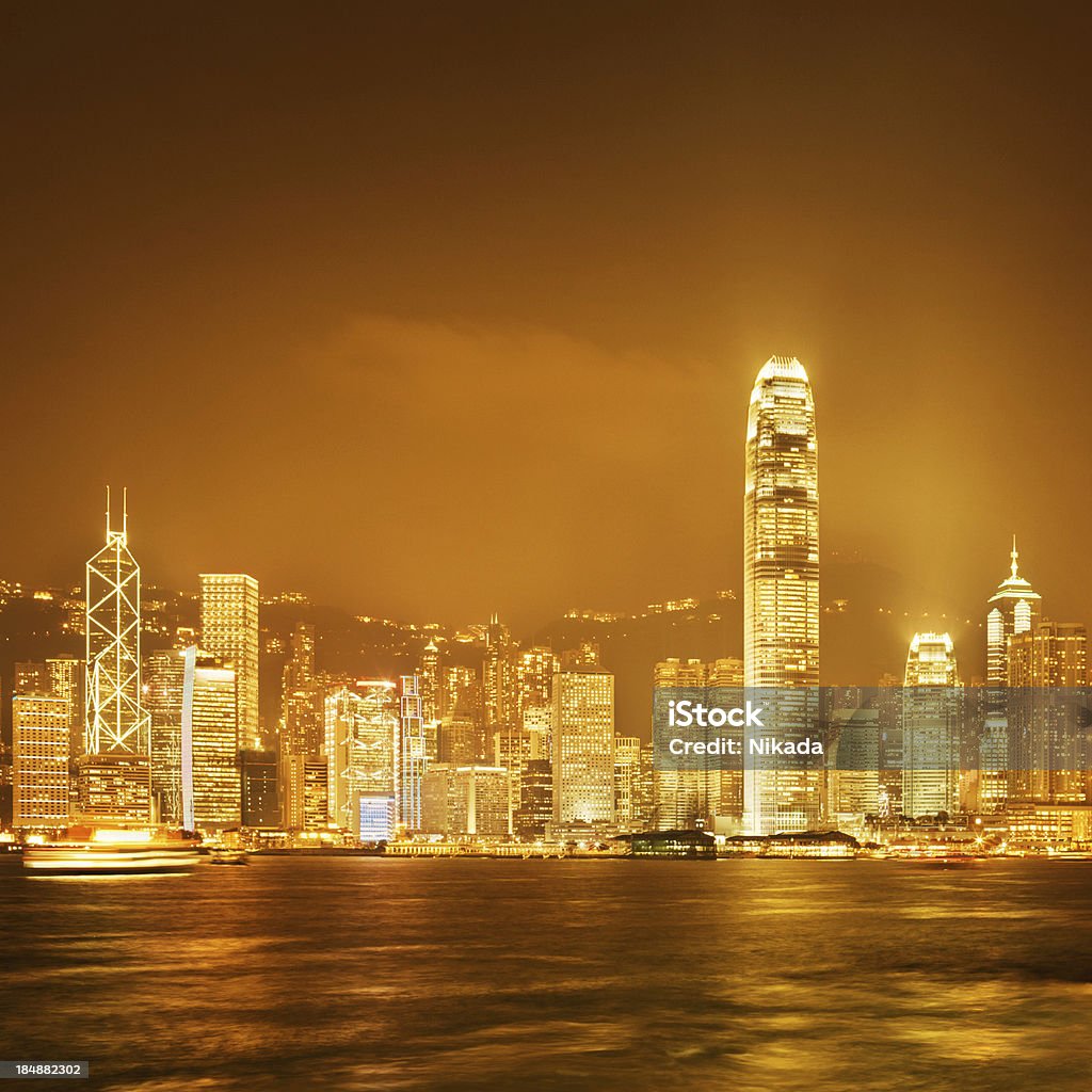 Hong Kong Skyline Nightscene of Hong Kong Financial District Architecture Stock Photo