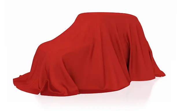 "Car covered with red satin cloth, 3d render"
