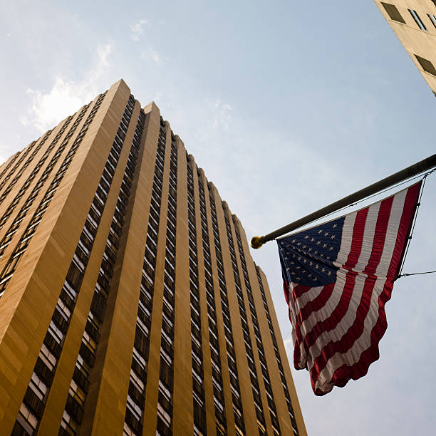 istock USA flag on Manhattan skyscraper 184883206