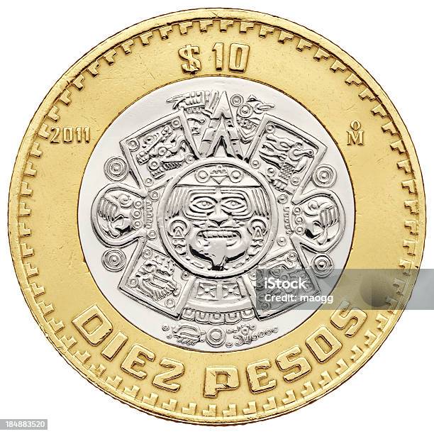 Ten Pesos Mexican Coin With Clipping Path Stock Photo - Download Image Now - Mexican Pesos, Mexican Coin, Number 10