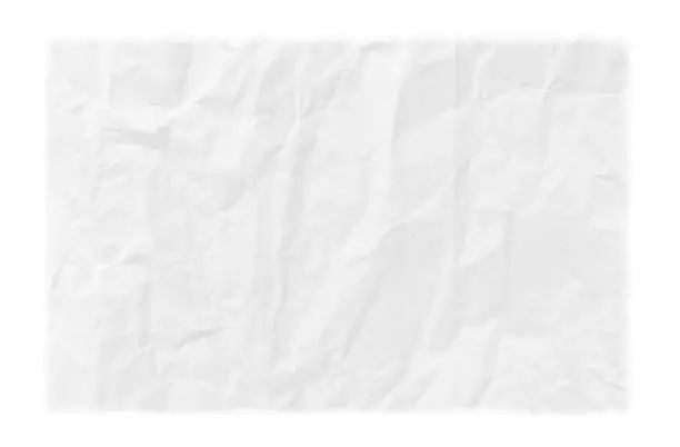 Vector illustration of White coloured crumpled crushed very wrinkled discarded paper horizontal vector backgrounds with folds, wrinkles and creases all over and soft edges like a blank empty waste page with cut or torn uneven irregular edges