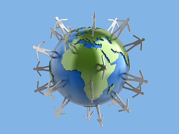 istock Metal globe with human figures - Europe and Africa 184883679