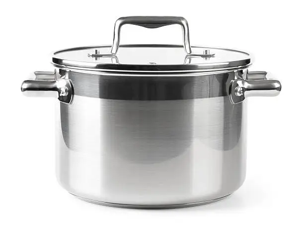 "Stainless steel Pan on white. This file is cleaned, retouched and contains"