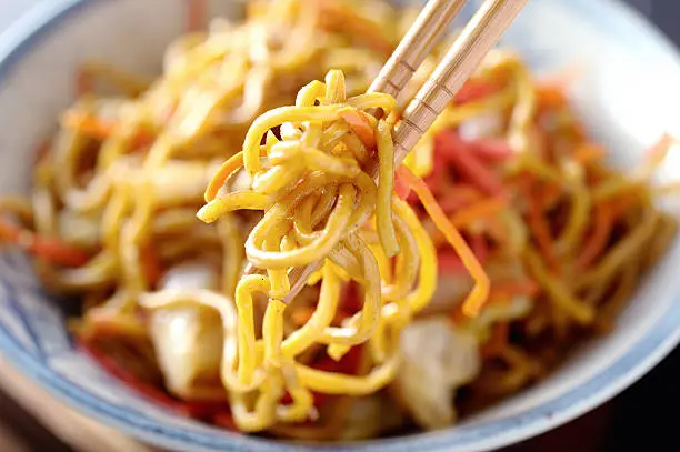 Yakisoba, Fried Japanese Noodle with Soy Sauce and vegetables.