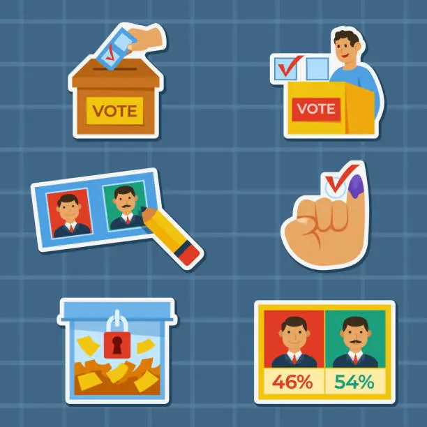 Vector illustration of National Election Element Activities Stckers