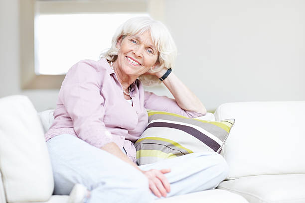 istock Relaxed senior woman at home 184884971