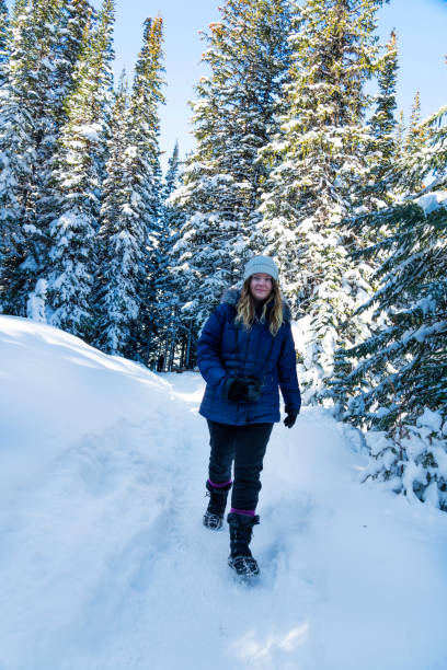 istock Hiking in cleats through deep snow to Peyton Lake, Canada 1848850966