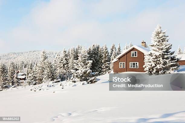 Cabaña De Madera Foto de stock y más banco de imágenes de Nieve - Nieve, Invierno, Casa