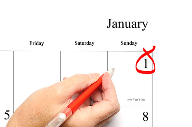 new year's day 2012 calendar entry "Hand writing on square for New Year's day 2012, a Sunday. Blank for text of your choice 'Diet! Do it Now! Get fit! Quit job!'A wide variety of Christmas images here" calendar 2012 stock pictures, royalty-free photos & images
