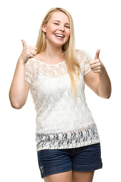 istock Laughing Girl Gives Two Thumbs Up 184885807