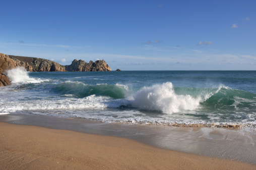 Porthcurno, a beautiful beach on the south west tip of Cornwall, UK.