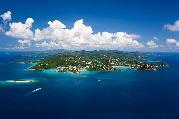 aerial shot of St. John in US Virgin Islands aerial shot of the Caribbean island of St. John in US Virgin Islands St john stock pictures, royalty-free photos & images