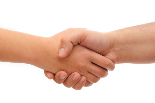 Woman and man handshaking. Isolated on white.Please see some similar pictures from my portfolio: