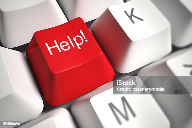 Tecla Help - Fotografias de stock e mais imagens de Figura para recortar - Figura para recortar, Vermelho, Teclado de Computador