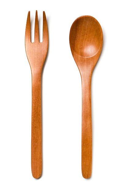 talheres de madeira - fork silverware isolated kitchen utensil - fotografias e filmes do acervo
