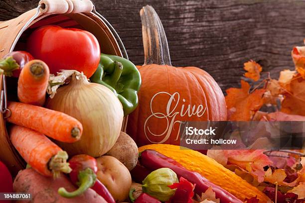 Give Thanks Thanksgiving Theme With Fresh Produce Stock Photo - Download Image Now
