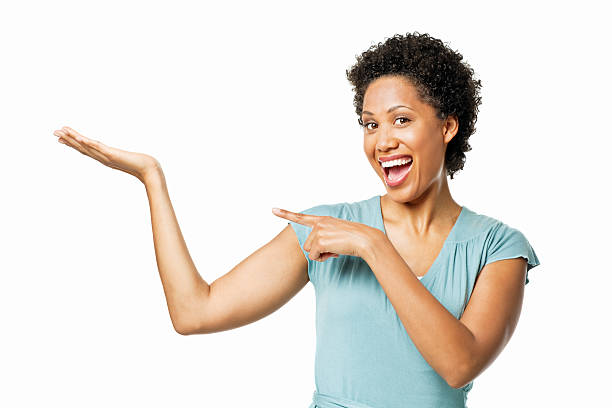 istock Attractive Woman Presenting to the Side - Isolated 184887274
