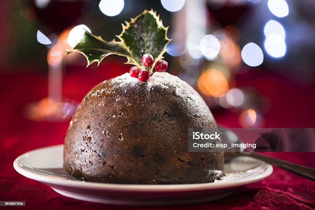 Christmas pudding mit out of focus-highlights - Lizenzfrei Serviettenkloß Stock-Foto