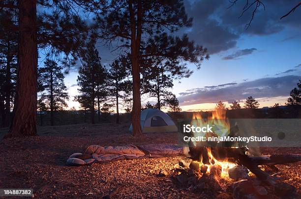 Camp Fire Allalba - Fotografie stock e altre immagini di Campeggiare - Campeggiare, Fuoco di accampamento, Sopravvivenza