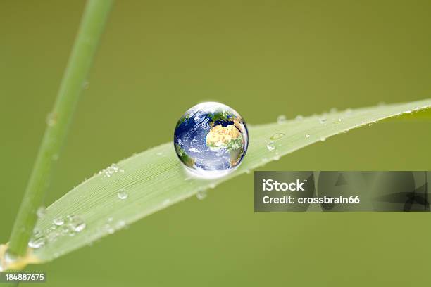 Water Drop Globe On Green Leaf Stock Photo - Download Image Now - Blue, Concepts, Concepts & Topics