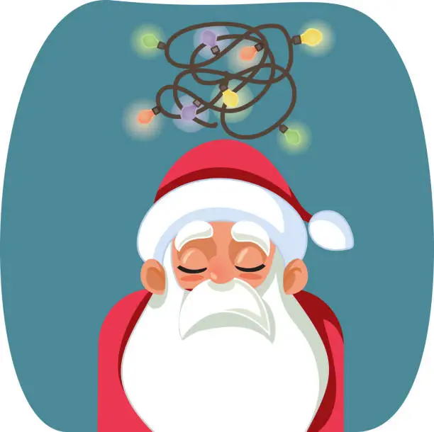 Vector illustration of Tired Depressed Santa Claus Feeling Overwhelmed Vector Illustration