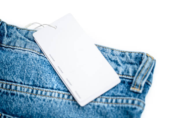 istock Blank clothing tag on new denim pants. Template for tag or label design 1848901812