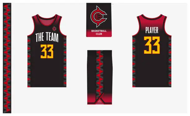 Vector illustration of Basketball uniform mockup template design for sport club. Basketball jersey, basketball shorts in front and back view. Basketball logo design.