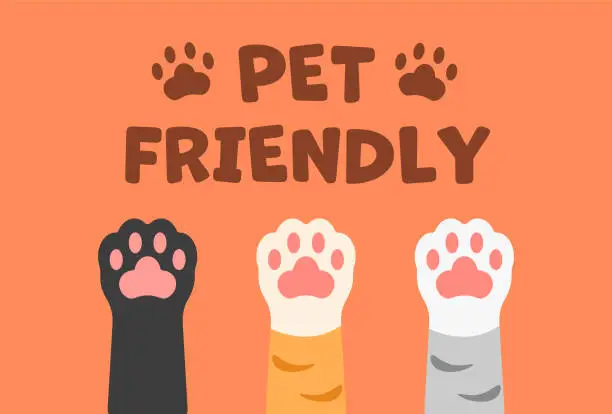 Vector illustration of Pet Friendly. Black or striped cat paws, Cute Kitten Legs.