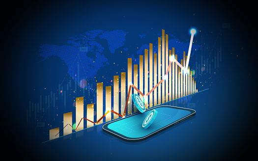 Finance chart. Stock graph market. Growth business blue vector background. Bond data online bank stock illustration