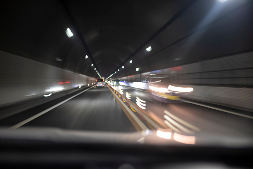 Driving Through Highway Tunnel by Car
