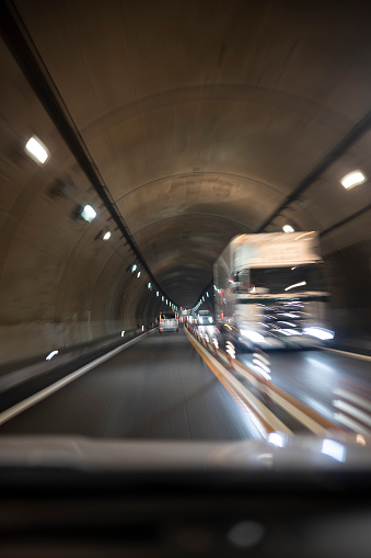 Driving Through Highway Tunnel by Car