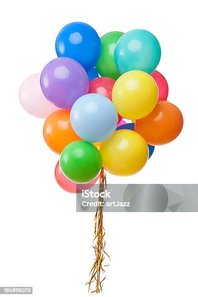 Color Balloons Aislado En Blanco Foto de stock y más banco de imágenes de Alegría - Alegría, Amarillo - Color, Aniversario