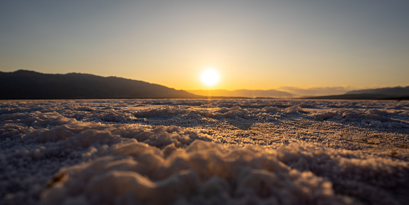 A magnificent sunset over a stunning landscape of salt formations in the United States