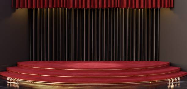 istock Circular stage curtains backgrounds curtains Stages floors and walls product placement 3D illustrations 1849039232