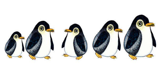 istock A group of penguins is depicted in one row. Isolated on white background. 1849058542