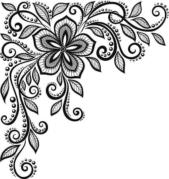 ilustrações de stock, clip art, desenhos animados e ícones de bela preto e branco flor laço no canto. - corner arc frame swirl