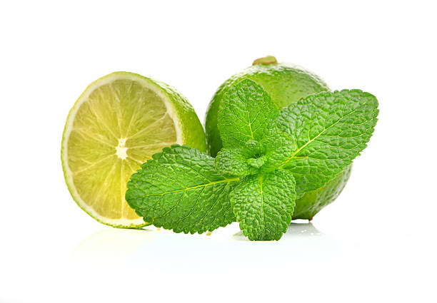 istock Limes and mint isolated on white background 184907832
