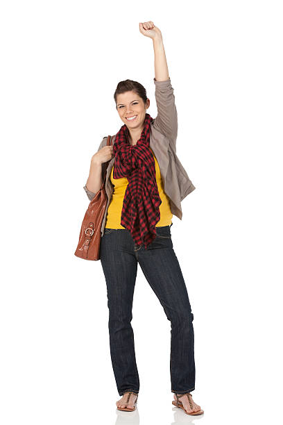 istock Woman cheering with hand raised 184908118