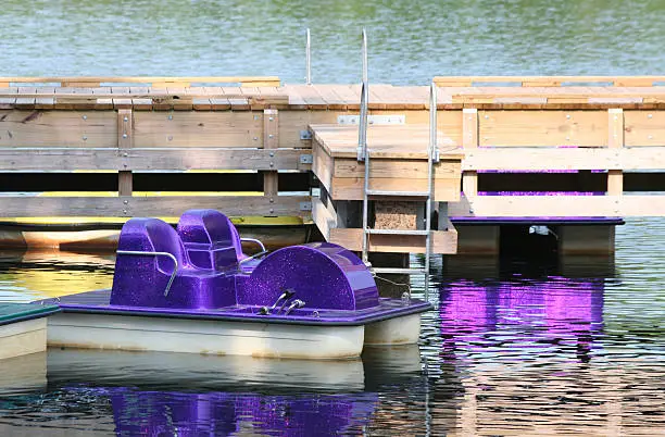 Purple Paddleboats at a dock