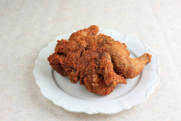 Korean Fried Whole Chicken on White Plate