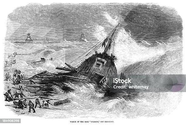 Wreck Of The Brigpilgrim할인 브라이튼 1857 판화 Iln 가라앉음에 대한 스톡 벡터 아트 및 기타 이미지 - 가라앉음, 새긴 이미지, 선박