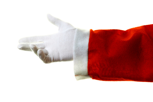 Santa hand against white background