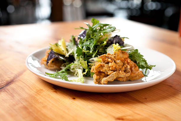 Deep fried oyster salad stock photo