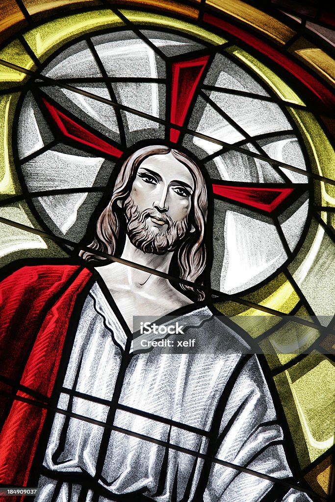 Stained Glass Icon Stylized stained glass Christian imagery. Jesus Christ Stock Photo