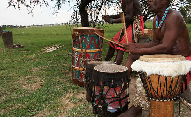 Zulu Men Drumming stock photo