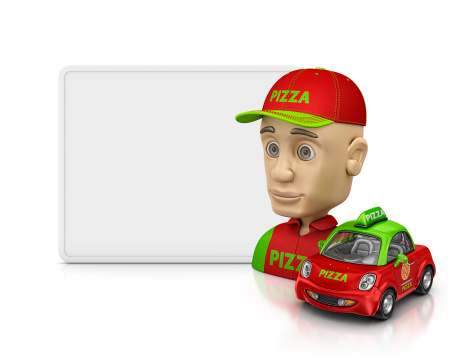 isolated pizza delivery person profile and whiteboard.3d render.