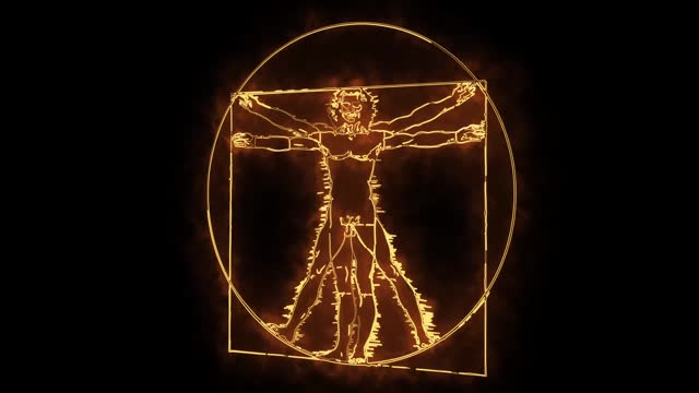 Glowing neon of Leonardo Da Vinci Vitruvian Man.