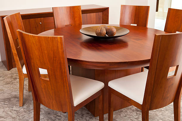 istock A wooden, brown dining room set with six chairs 184911873