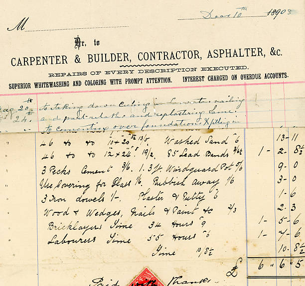 istock Sections of two builder's bills from 1903 and 1908 184912028
