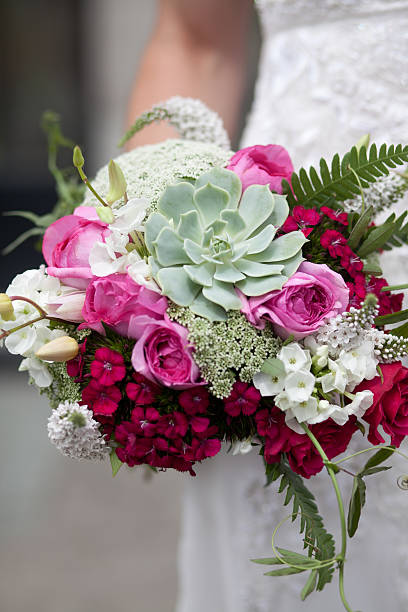 Bridal bouquet with succulents stock photo